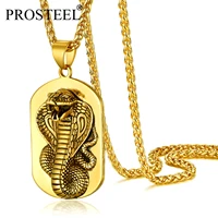 prosteel raised coiled cobra snake vintage dog tag pendant necklace men stainless steel 22inches link chain black18k gold