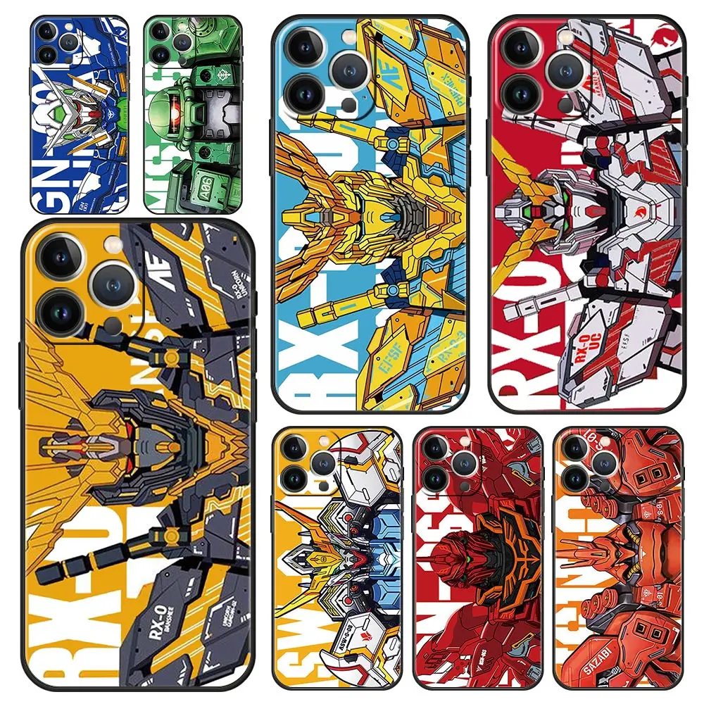 

Mobile Suit Gundam Anime Luxury Phone Case For iPhone 13 12 11 Pro MAX XR X SE XS 7 8 Plus iPhone13 Mini Soft Black Matte Cover