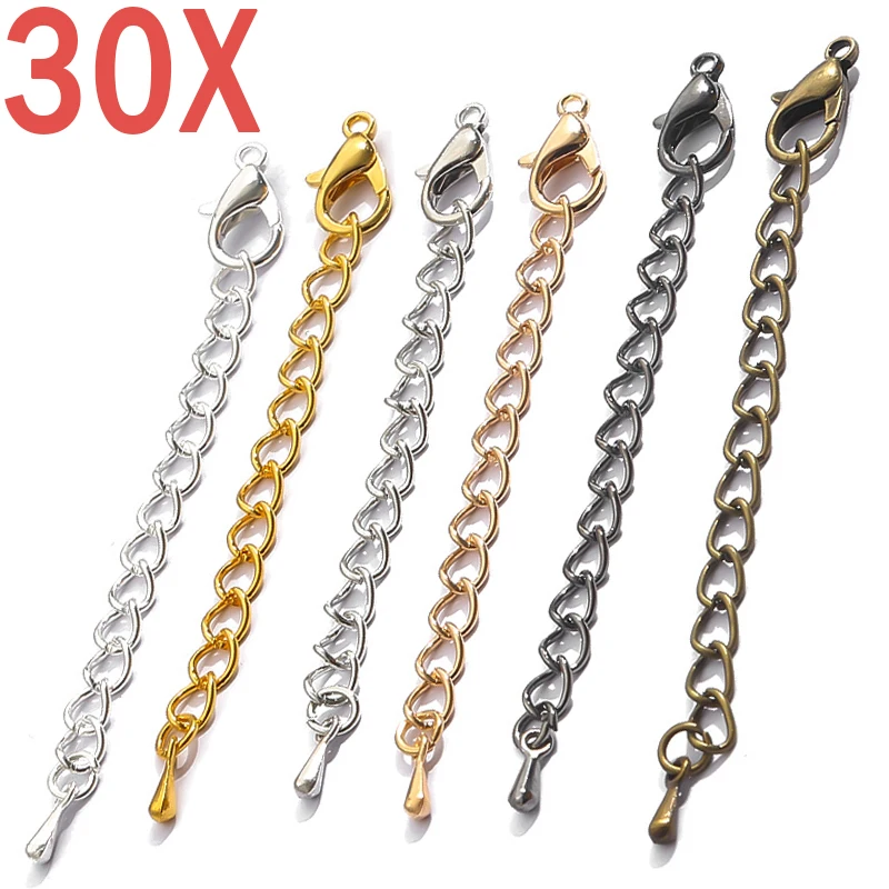 

5-30PCS Golden Metal Necklace Extension Chain Adjust Bracelet Extended Lobster Buckle Chains Tail Extender DIY Jewelry Making