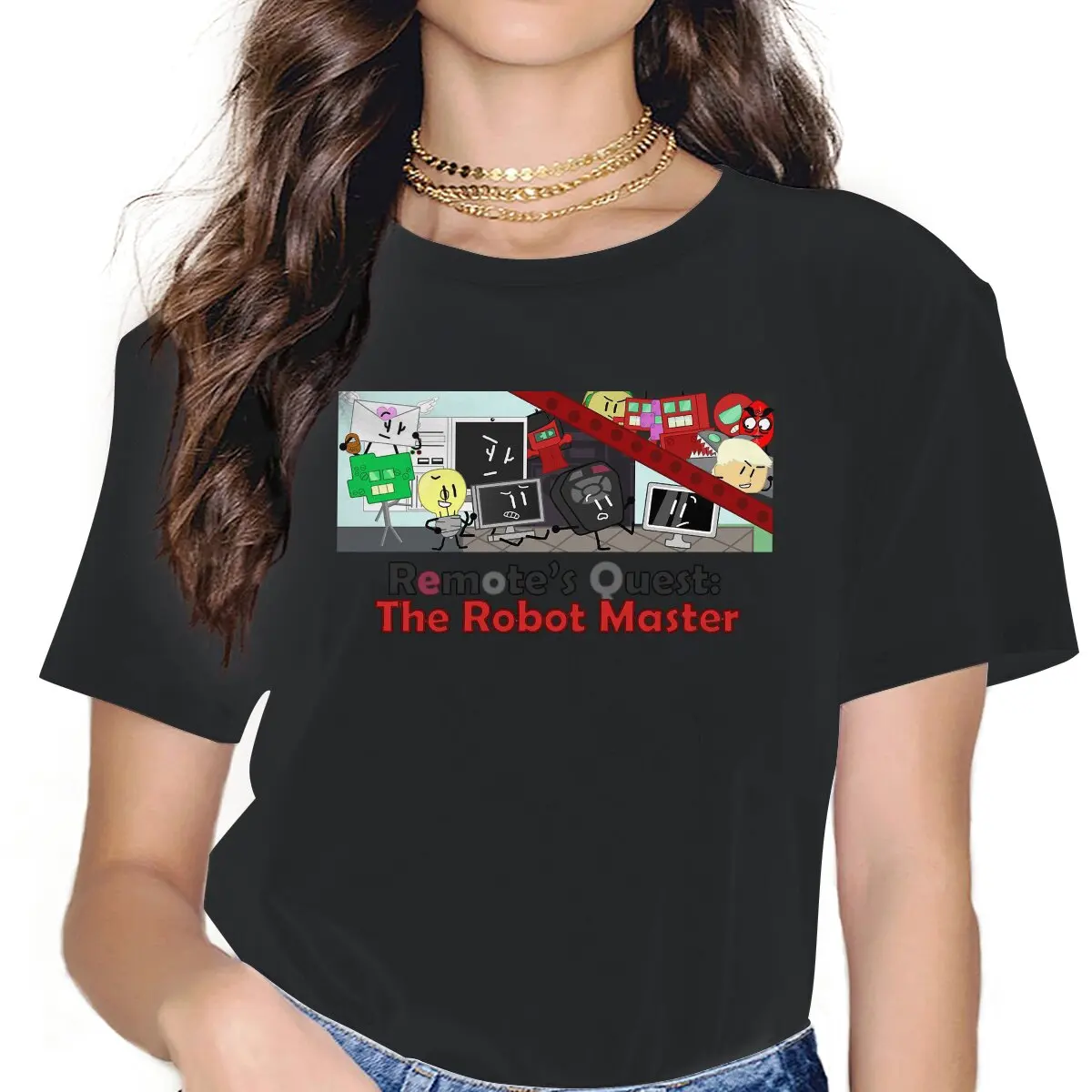 

Женская футболка с коротким рукавом, круглым вырезом и надписью «The Robot Master»