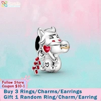 smuxin 925 sterling silver beads cute ox charm fit original pandora bracelets for women jewelry making birthday gift