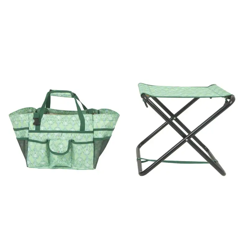 Gardening Stool with Detachable Tote,Green