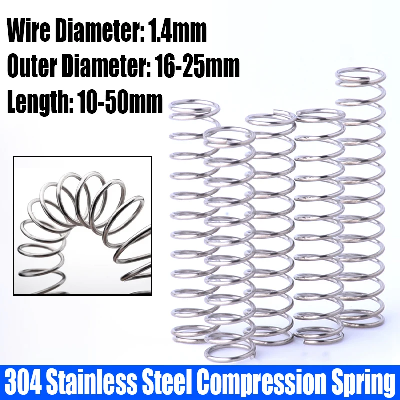 Пружина компрессионная из нержавеющей стали, 1,4 мм, 16-25 мм, 10-50 мм
