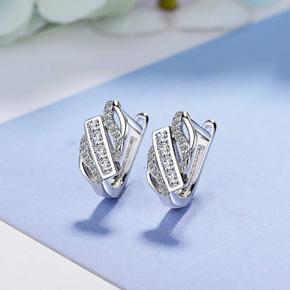 

Geometry Zircon 925 Sterling Silver Earrings For Women Fashion Simple Stud Earrings Luxury Jewelry Wholesale