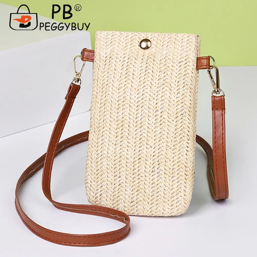 

Summer Beach Travel New Fashion Women Mini Straw Shoulder Crossbody Bags Portable Hand Woven Messenger Phone Wallet Purse