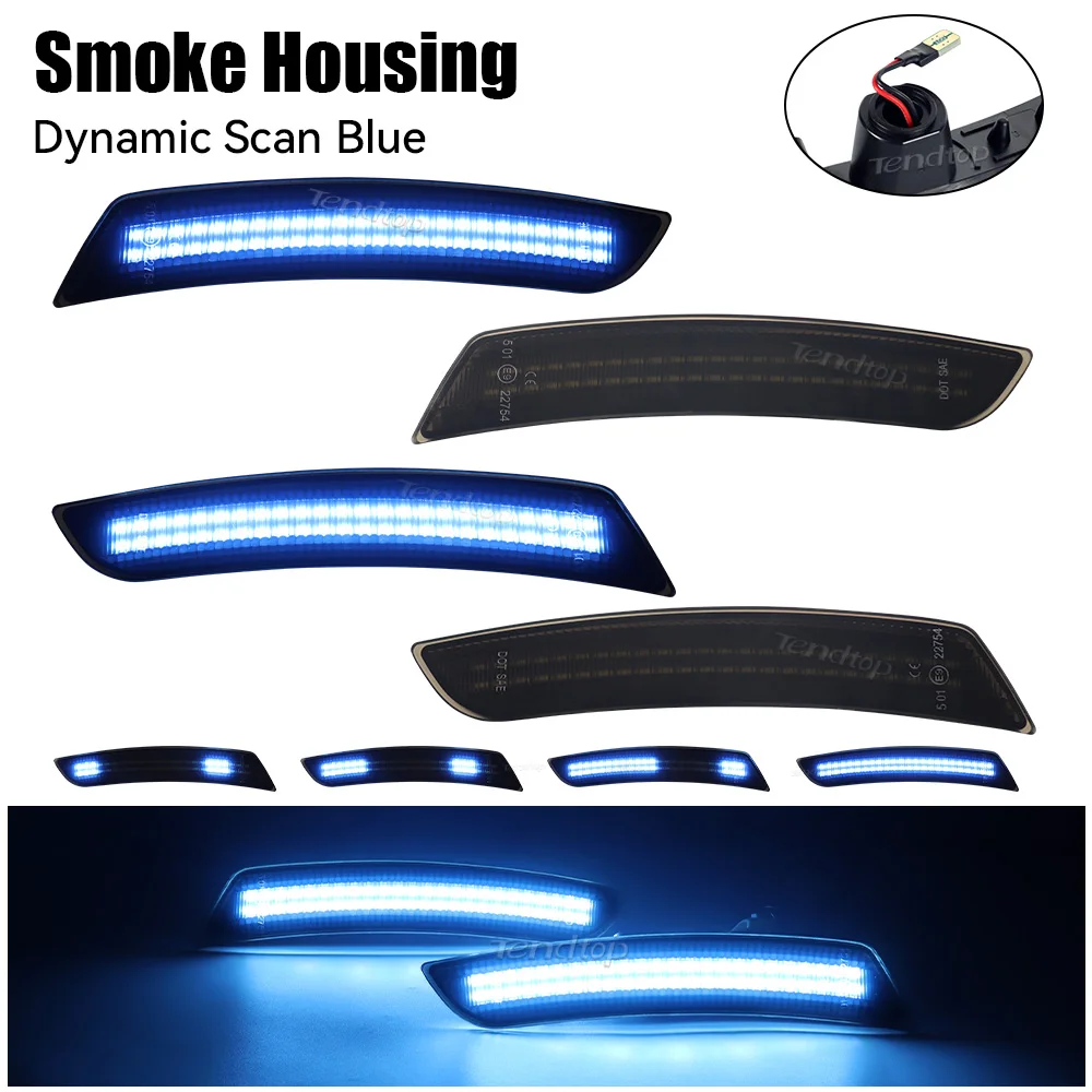 

4 шт. динамические синие светодиодные дымчатые передние и задние боковые габаритные огни для Chevy Camaro 2016 2017 2018 2019 2020 2021 2022 2023 6-го поколения