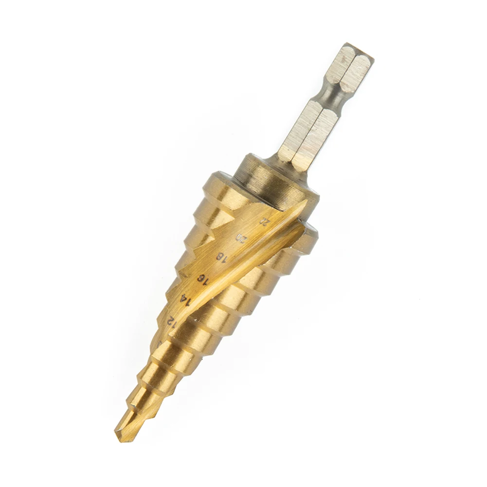 

Titanium Coated Step Drill Bit Drill Bit Gold Insulation Boards Spiral Fluted Step Cone Wood 4-22mm Accessories High Quality