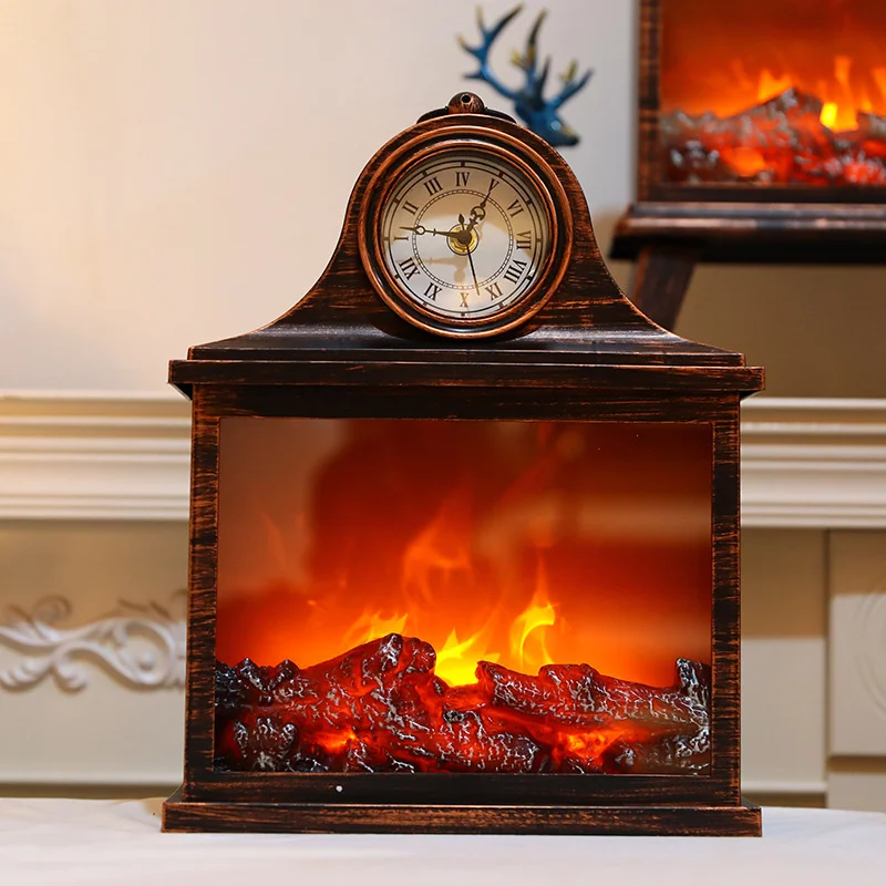 

Charcoal Fireplace Flame Wind Lantern Decoration Christmas Scene Decoration Wall Clock Pendulum