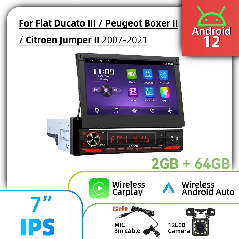 7-дюймовый выдвижной экран 1Din Android-радио для Fiat Ducato III Peugeot Boxer II Citroen Jumper 2007-2021 Carplay Car