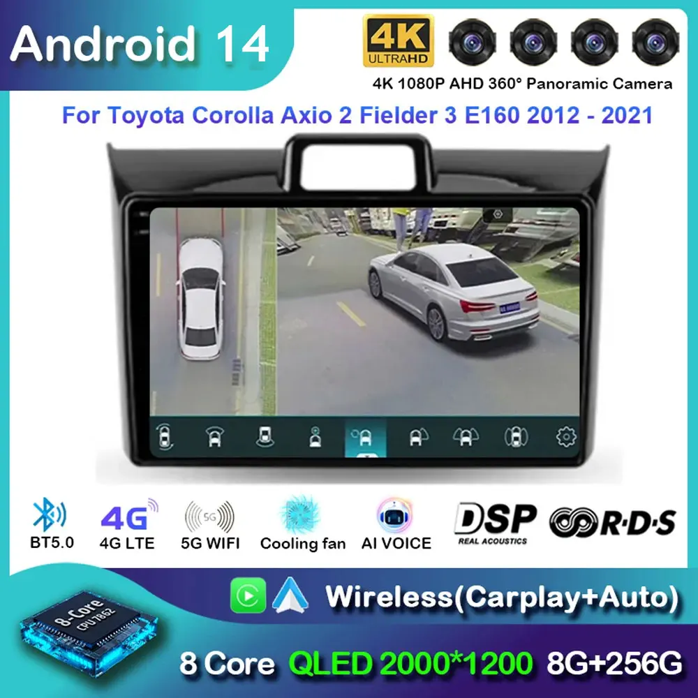 Android 14 для Toyota Corolla Axio 2 Fielder 3 E160 2012-2021 Авто радио Стерео головное устройство
