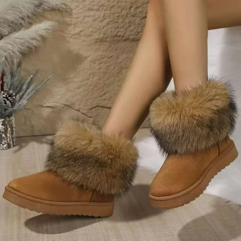 Женские ботинки без шнуровки однотонные теплые удобные из флока с круглым носком