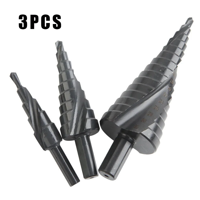 3Pcs Set 4-32MM HSS Cobalt Step Drill Bit Set Nitrogen High Speed Steel Spiral For Metal Cone Triangle Shank Hole Bit opener