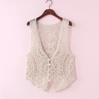 womens all match sleeveless hollow out tank top solid color short knitted waistcoat crochet cardigan sweater vest women outwear