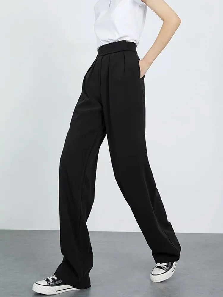 

ZHISILAO Elegant Wide Leg Pants Women Vintage Office Wear Black Full Length Straight Trousers Mujer 2022