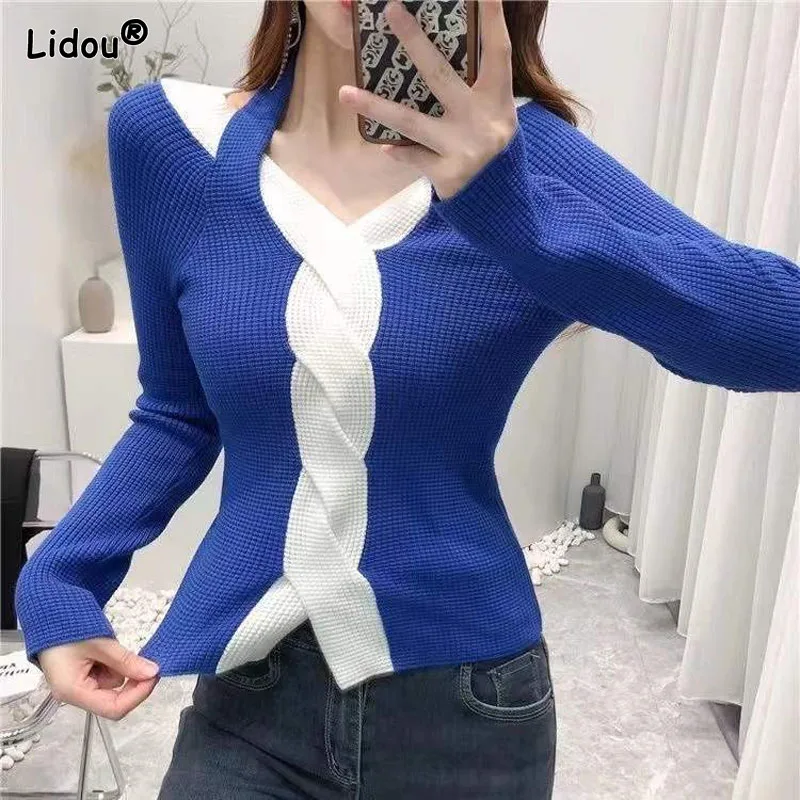 

Halter Patchwork Knitting Sweaters Slim Sexy Club Autumn Winter Criss-cross Thick Lightly Cooked Women's Clothing Korean New