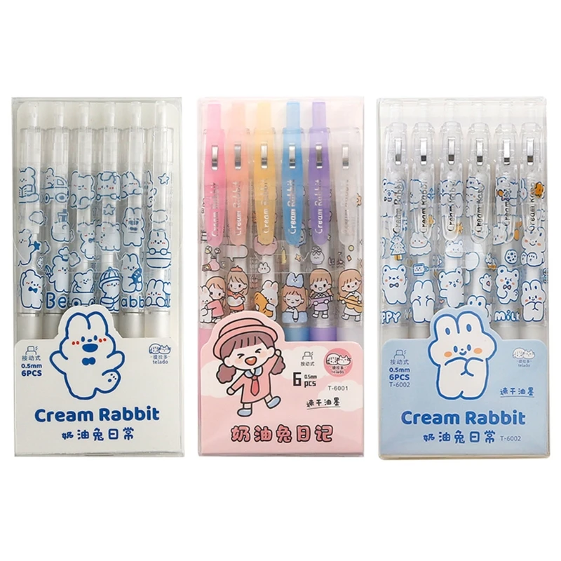 

6 Pcs Cute Retractable Gel Ink Pen 0.5mm Rollerball Soft Comfort Grip for Kids