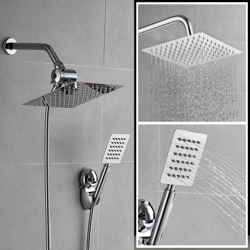 

Stainless Steel Rain Shower Set Adjustable Luxury Wall Mount Shower System Chrome High Pressure Shower Set Bath Accessories Set