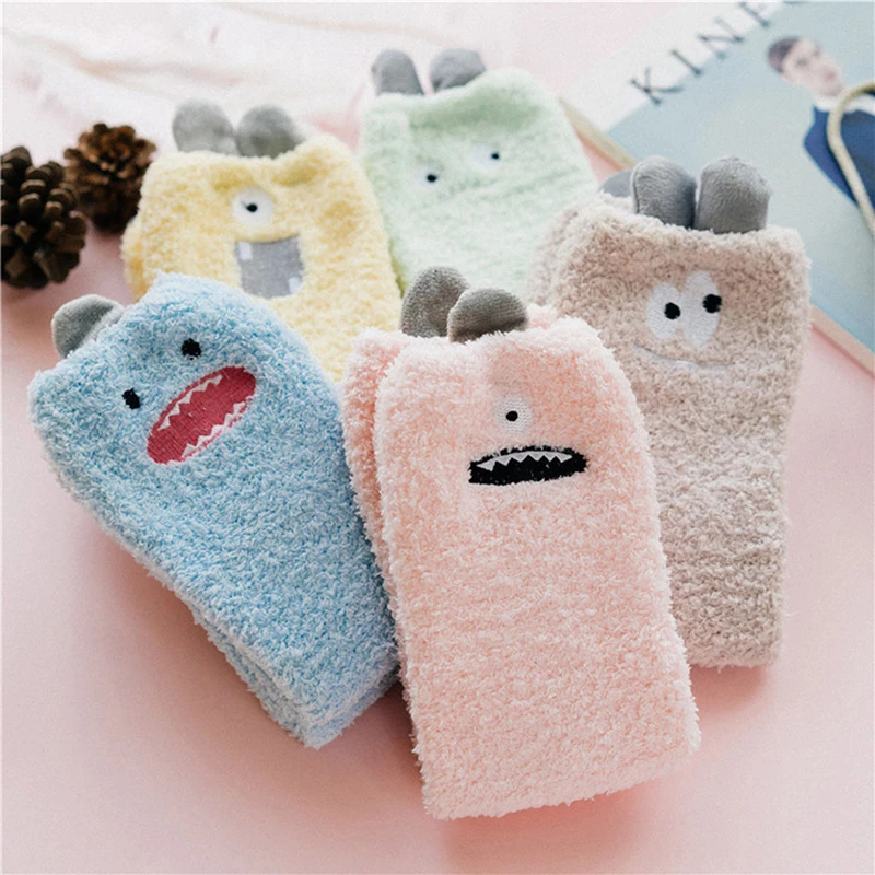 

Женские хлопковые утепленные кашемировые милые носки для женщин, женские пушистые дышащие Теплые повседневные короткие носки для девушек, ...
