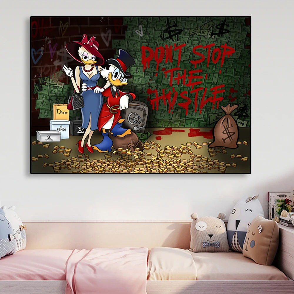 Жесткий Мотивирующий постер с мультяшным изображением персонажей Диснея на холсте, настенное искусство, рандомное искусство, украшение для дома и офиса