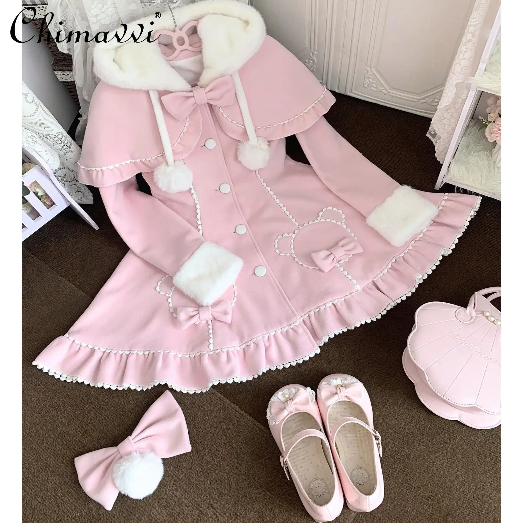 Оригинальное женское шерстяное пальто Sweet Girl на осень и зиму повседневное