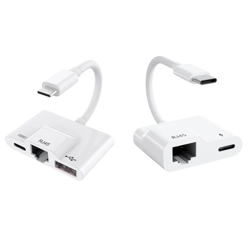 

Адаптер USBC Ethernet OTG Кабель TypeC на USB RJ45 10/100 Мбит/с Ethernet 60 Вт Зарядка JIAN