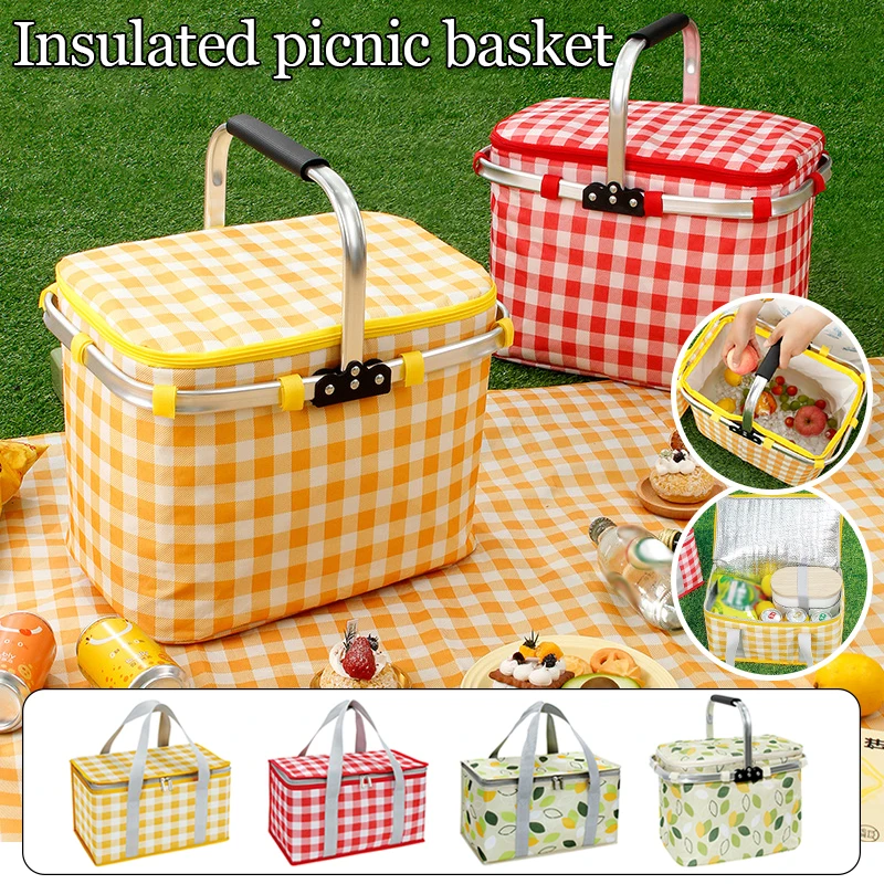 

Folding Picnic Camping Lunch Bags Insulated Cooler Storage Basket Box Outdoor Kit Thickened Aluminum Film Incubator Box