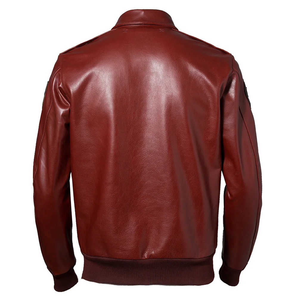 

Fashion Men Leather Jacket 100% Genuine Cowhide Yellow Wine Red Color Flight Military Coat Biker Clothing Autumn Asian Size M592