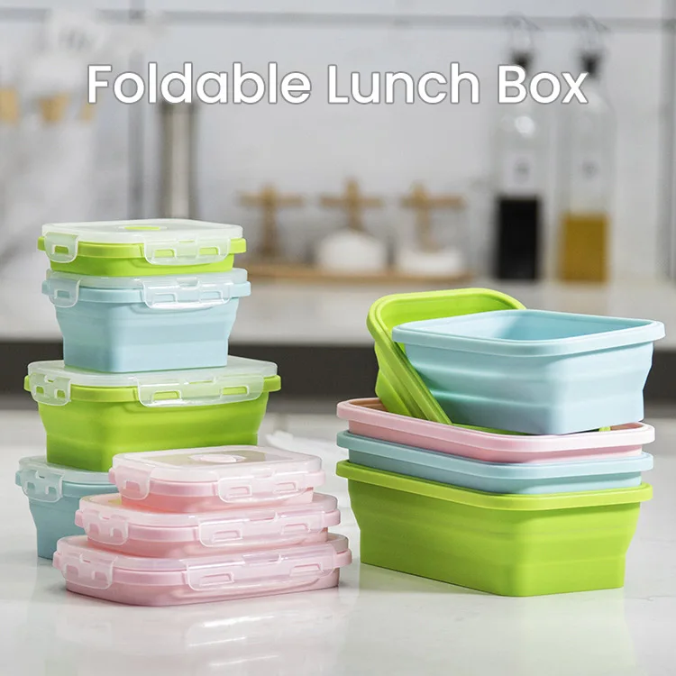 

1200ML Silicone Foldable Lunch Box Collapsible Food Storage Container Bento BPA Free Microwavable Portable Picnic Rectangle Box