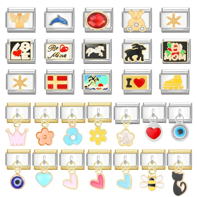 Модный Шарм Дельфин Ангел Цветочная Корона Итальянский Шарм-звенья Подходит 9 мм