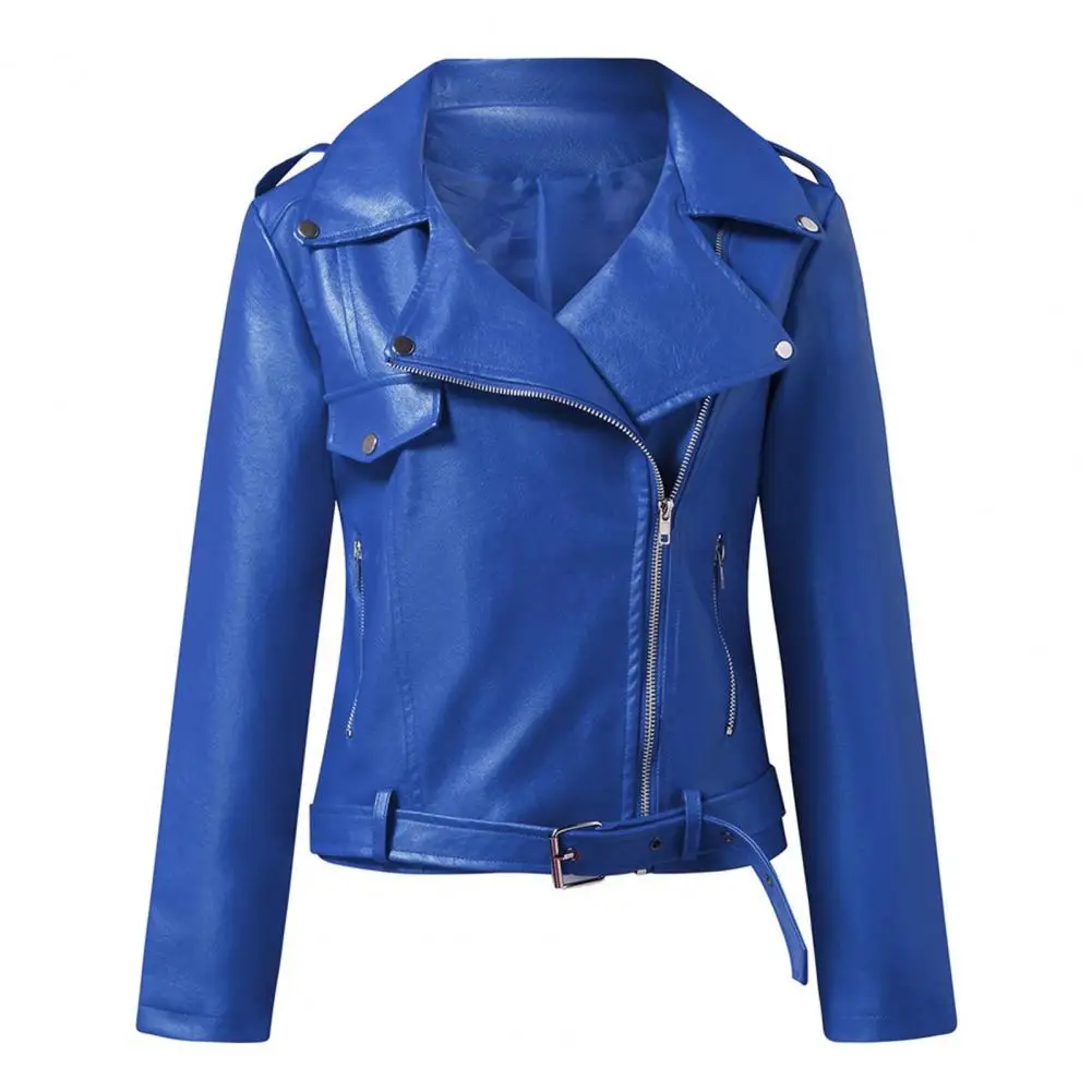 Faux Leather Jacket Zipper Closure Slim Fit Casual Wear Short Faux Leather Jacket Coat   Motorcycle Jacket  Women Clothing