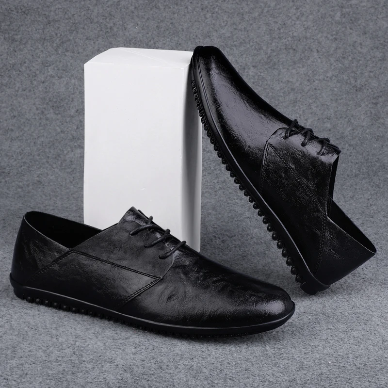 

Handmade Leather Casual Men Shoes Design Sneakers Man Comfortable Men Loafers Hot Sale Moccasins Driving Board Off Black Shoes