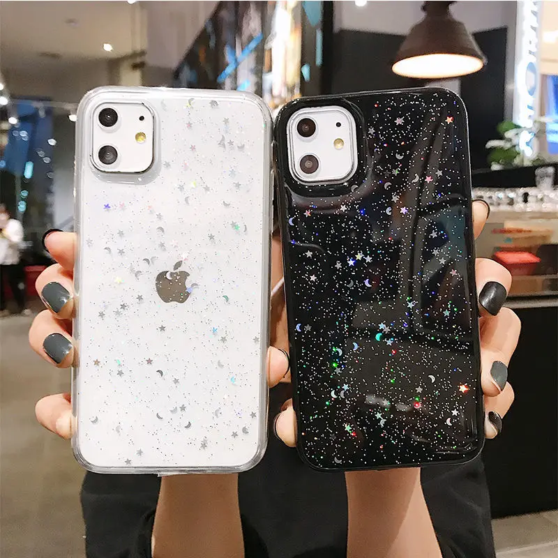 Блестящий чехол с блестками для iphone 8 7 Plus 6 6s 5 5s SE эпоксидной звездой и Луной 13 12 11