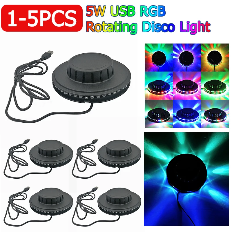 

1-5pc 5W USB RGB Sound Activated Rotating Disco Light LED Party Stage Strobe Lamp Disco Sound Strobe Lamp for KTV Bar Show Home