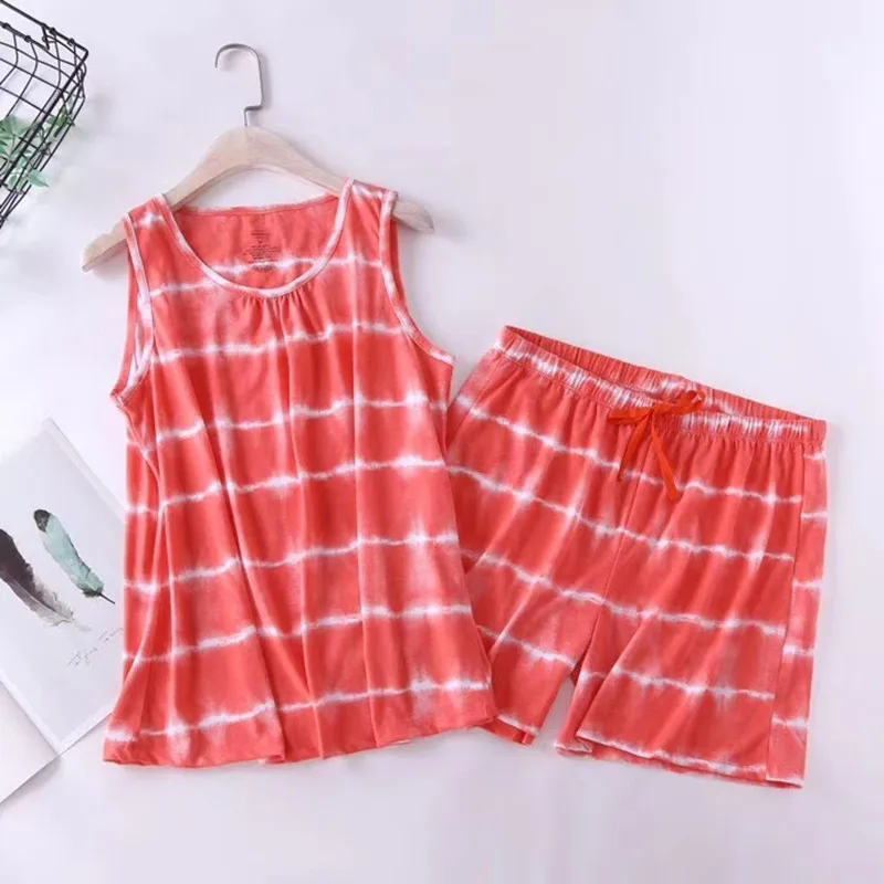 Summer Pajamas Set Sleeveless T-shirt Shorts 2Piece/Set Sexy Hot Pyjama Big Size Mom Homewear Cozy Plus Cartoon Mom Sleepwear