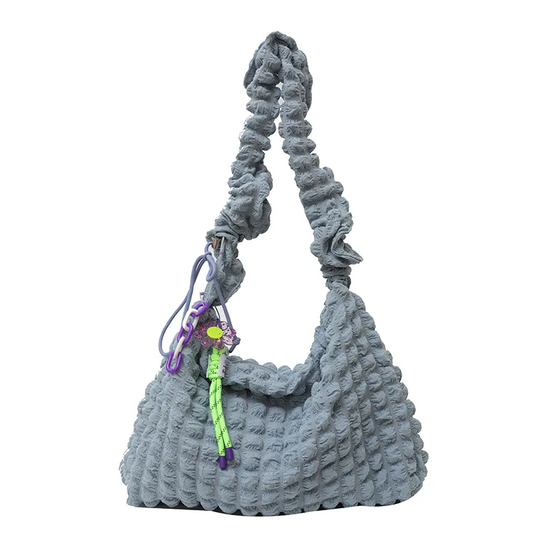 Summer Y2K Vacation Colorful Trend Shopper French Style Shoulder Puff Bag Women's Large Cute Simple Minimalist Tote Ruffle Strap