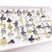 30pcs men women snake rings fashion jewelry punk style animal party gift wholesale lot size adjustable black gold silver plated