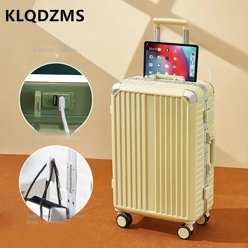 KLQDZMS Чемодан на колесиках из АБС-пластика + ПК с алюминиевой рамой зарядка через USB