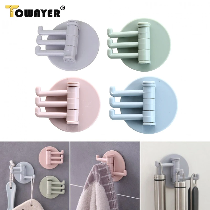 

1Pcs 3 Branch Rotating Hook Kitchen Wall Hook Multifunctional Bathroom Hook Traceless Hanger Rotating Hook Kitchen Storage Hook