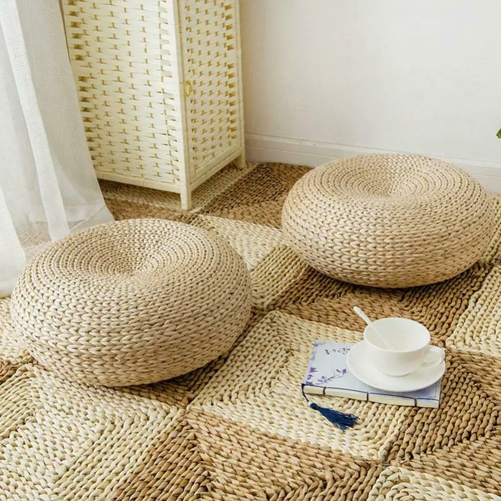

Tatami Cushion Straw Woven Natural Beige Circular Chair Living Room Straw Cushion Handmade Floor Simple Style Cushion Decoration