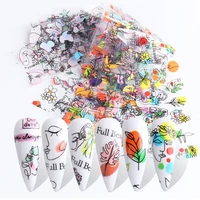 10 pcs 3d flower nail stickers women face sketch abstract face leaf sexy girl nail art decor sliders manicure stickers for nails
