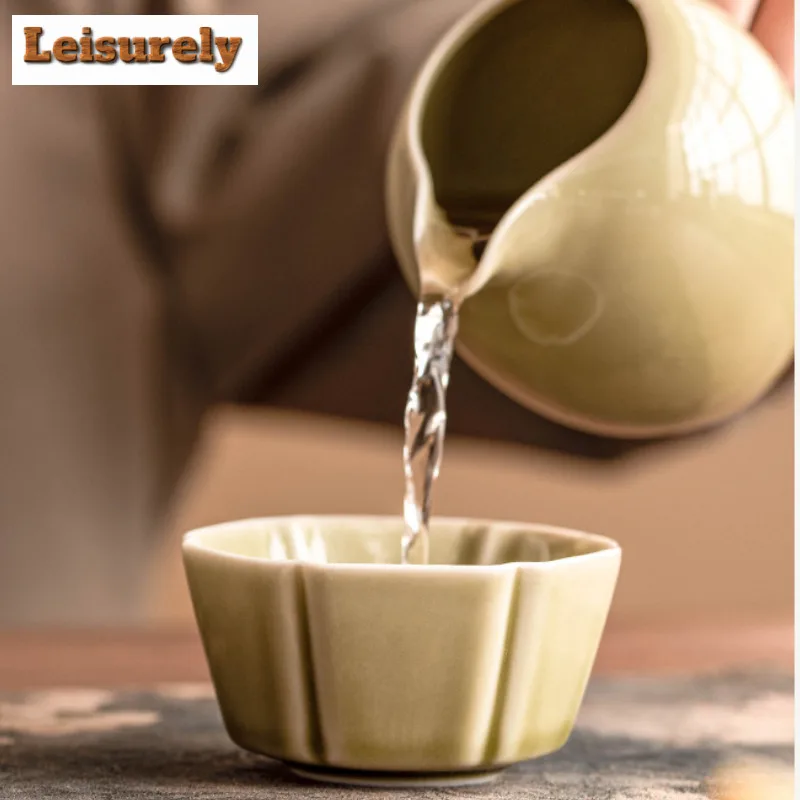 70 мл Yaozhou Kiln Celadon Шестигранная чайная чаша Чайная пыль Зеленая мастер-чашка
