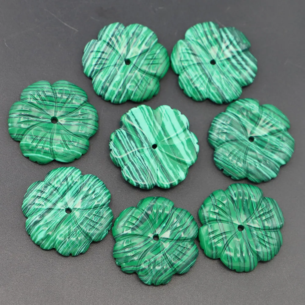 Natural Stone Malachite Pendants Flower Shape Quartz Necklace  Charms Diy Fashion Jewelry Making Stud Earring Accessories 10Pcs