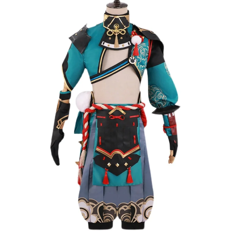 

Костюм для косплея Genshin Impact Gorou, костюм для косплея гору, мужской костюм для мальчика с синей лисицей, полный комплект с брюками и хвостовыми ...