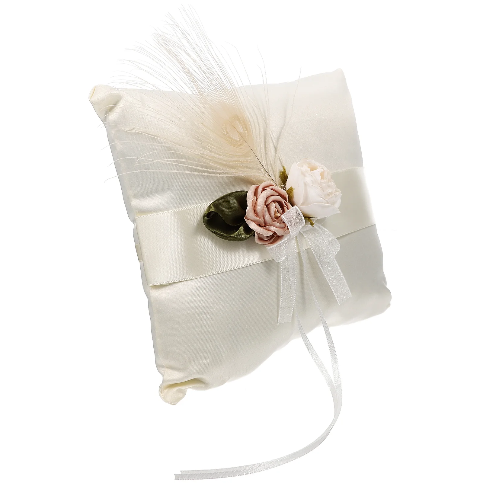 

Vintage Ring Wedding Pillow Flower Basket Modern Rural Marriage White Satin Rings Holder Bride