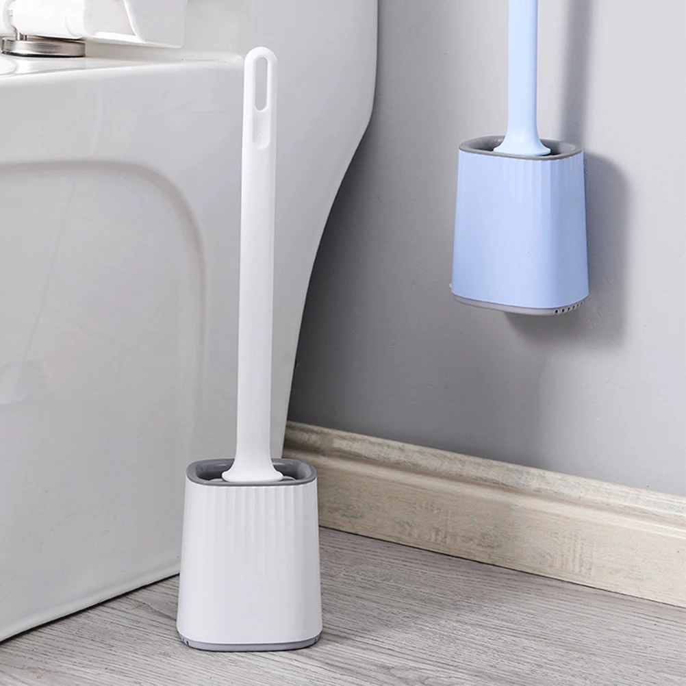 

Breathable Toilet Brush Water Leak Proof with Base Silicone Wc Flat Head Flexible Soft Bristles Brush with Quick Drying Holder