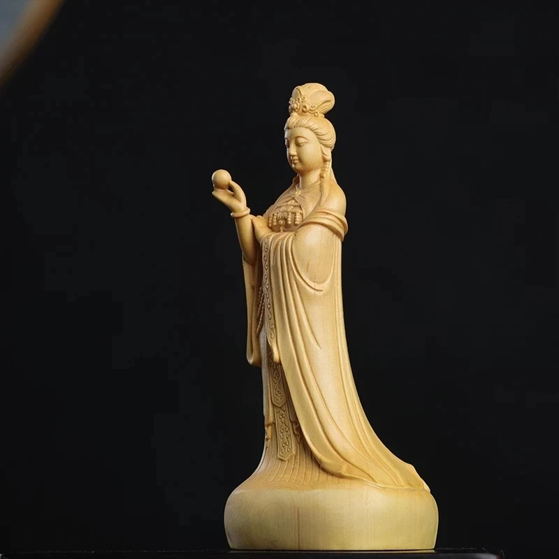 Скульптура Mazu из самшита 12 см резьба по дереву статуя богини моря искусственная