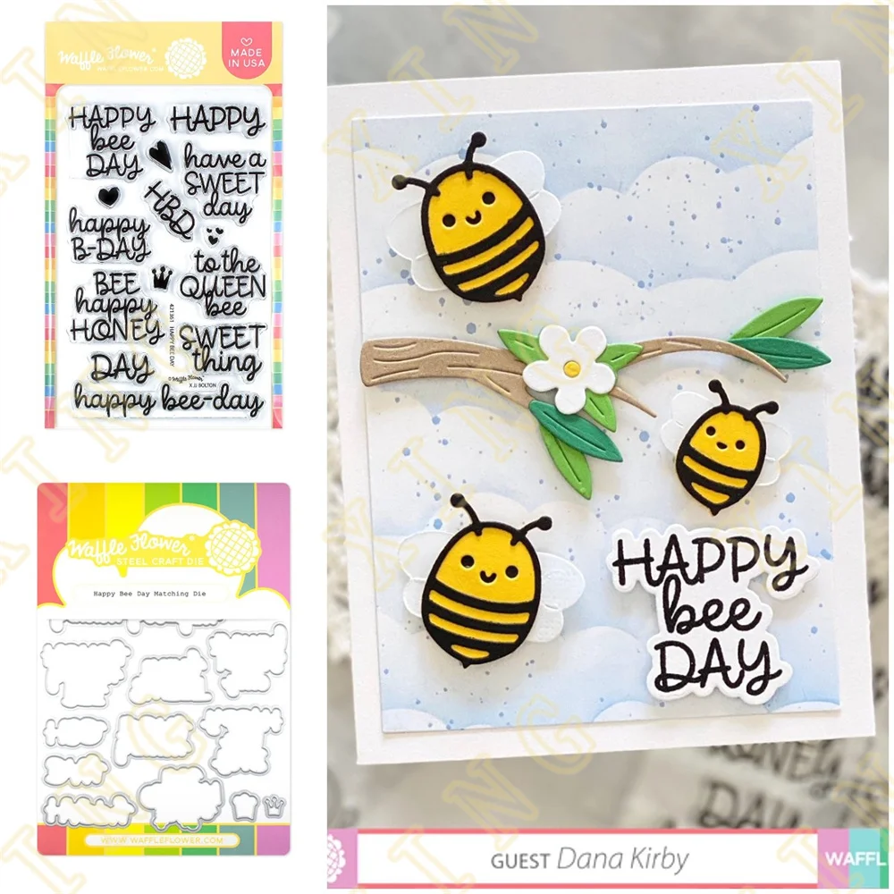 

Happy Bee Day Stamps and Dies New Arrival 2023 Scrapbook Diary Decoration Stencil Embossing Template DIY Greeting Card Handmade