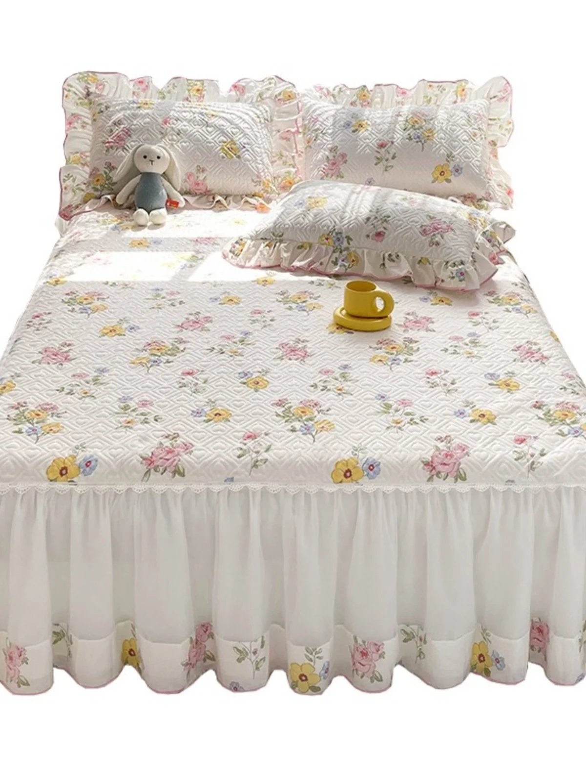  Korean sle Princess Sle Pure Cotton Quilted Bed Skirt Four-Piece Dust Cover Single Piece Thickened Non-Slip