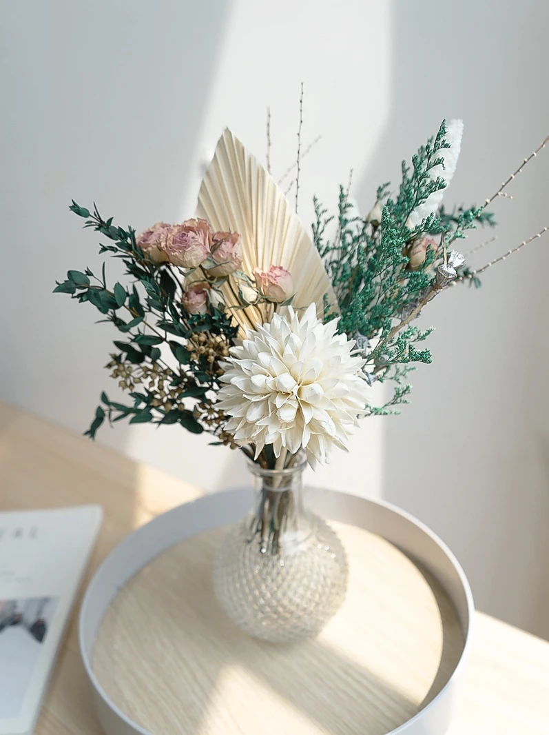 

Eternal Bouquet Eucalyptus Magnolia Ball Rose Bouquet Of Dried Flowers Home Decoration Ornaments Photography Props