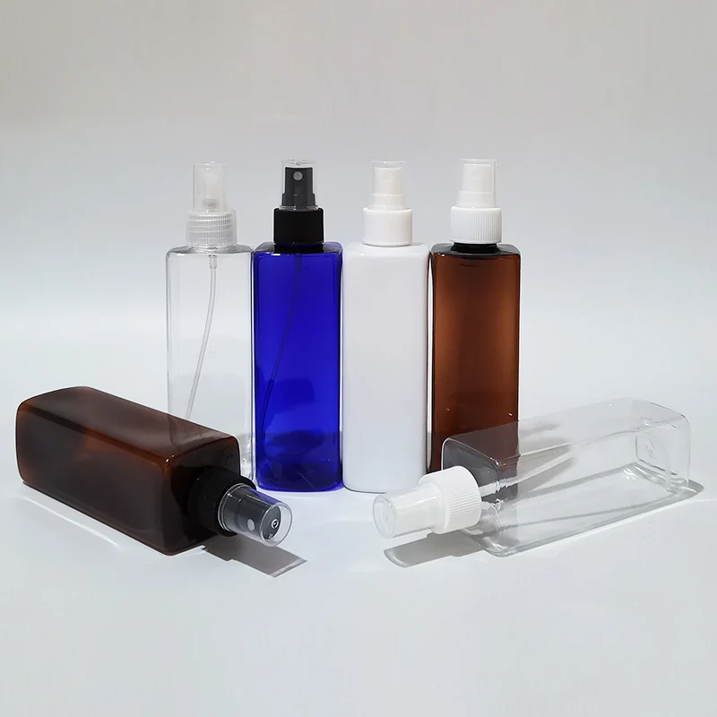 

30pcs 250ml Empty Spray Clear Blue Square Refillable Bottle 250cc Amber Cosmetic Packaging Containers,perfume spray bottle